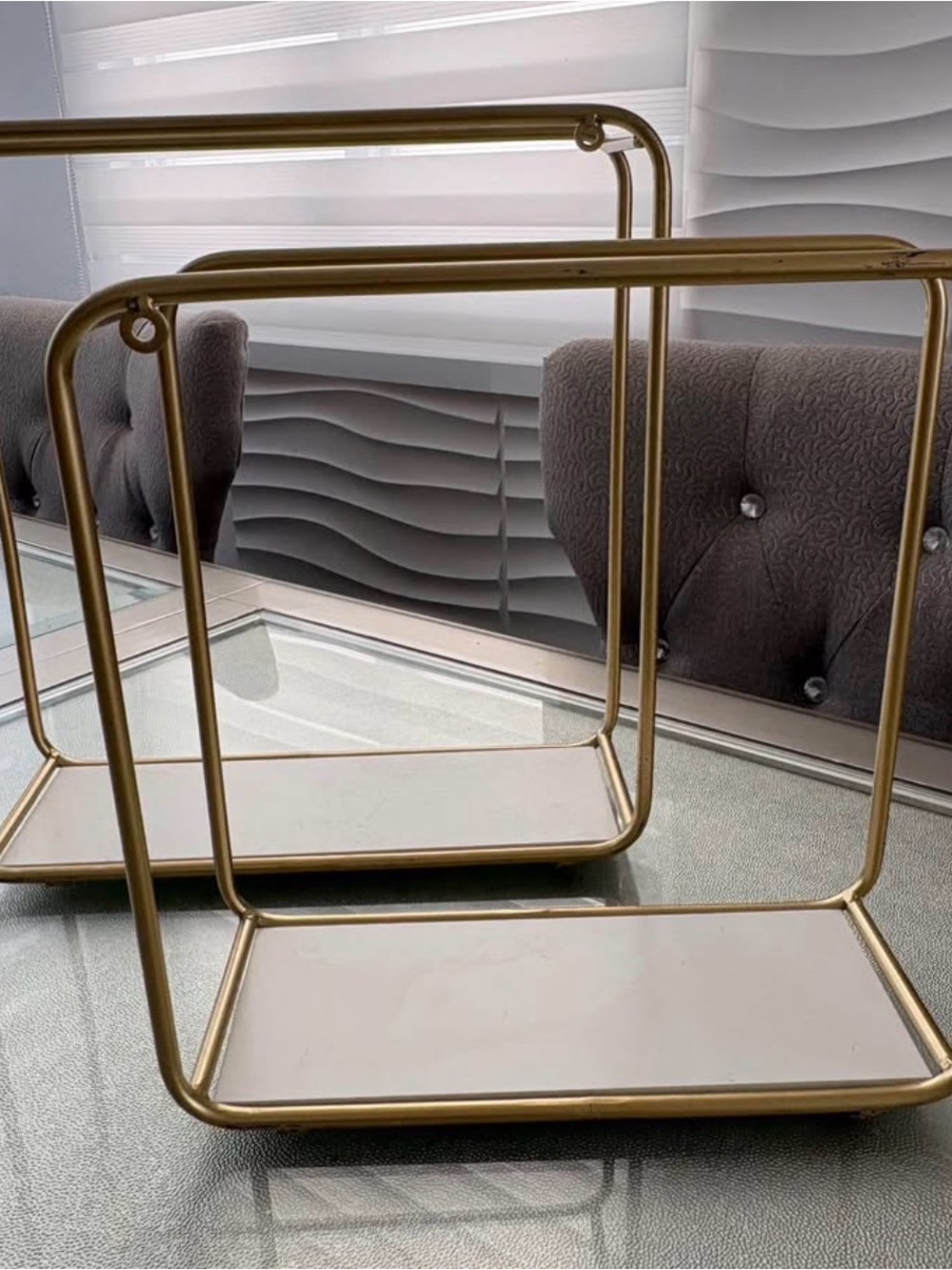 Gold and White Modern Metal Wall Display Shelf by
